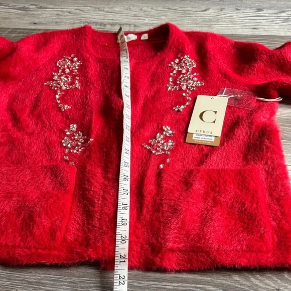Cyrus Red Embellished Teddy Jacket Size small New with tag - Picture 8 of 8